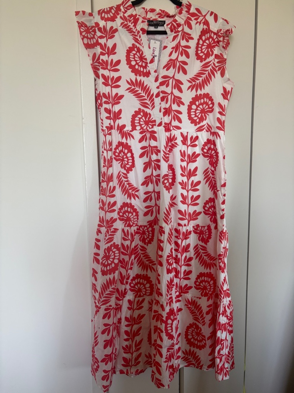 Liza Byrd White Dress with Coral Floral Print